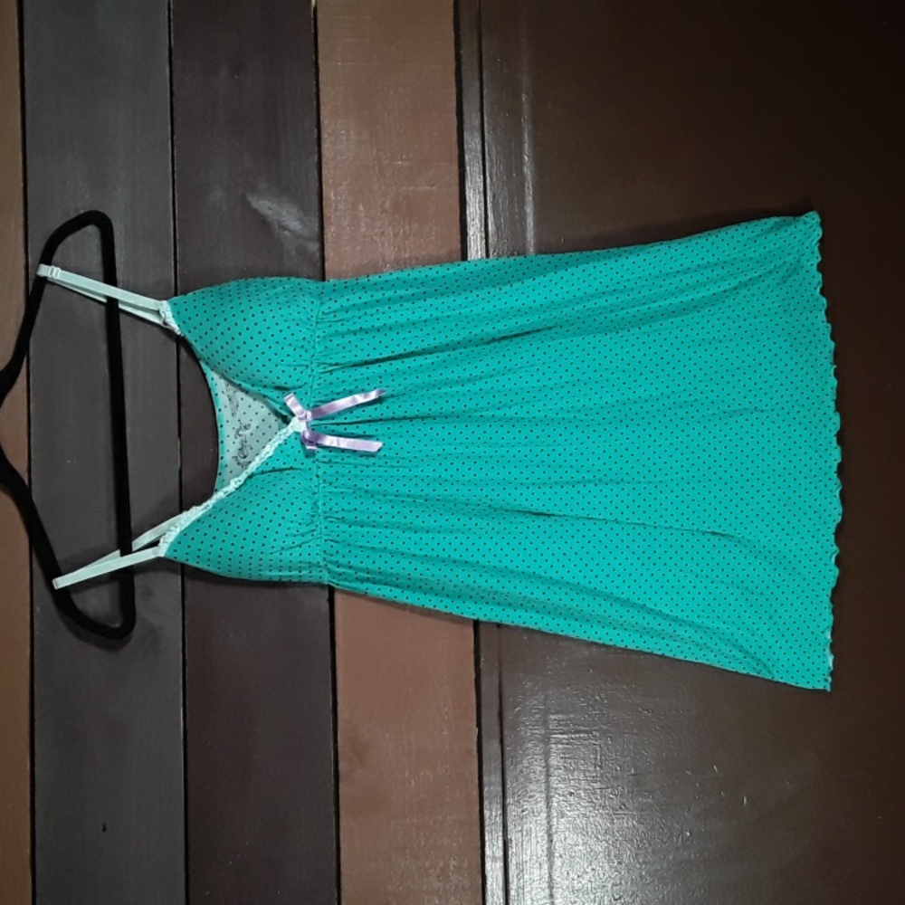 Candies Large Blue/green Black Polka dot Lingerie Night Gown Built In Padded Bra
